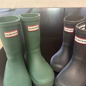 Two pairs of Hunter Children's Rain Boots - Forest Green and Charcoal Black